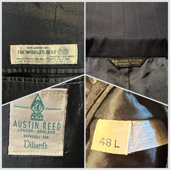 Vtg Austin Reed Mens 50L 43x29.5 Navy Blue Royal Cobalt Stripe Suit Virgin Wool - Picture 16 of 16